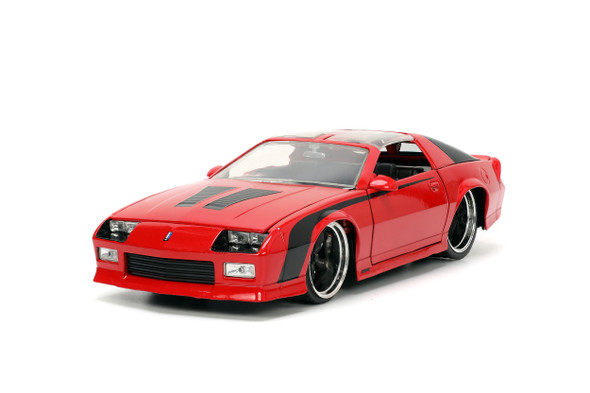 1985 Chevrolet Camaro Red With Black Stripes "Bigtime Muscle" Series 1/24 Diecast Model Car by Jada