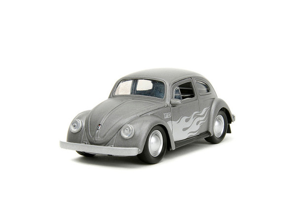 1959 Volkswagen Beetle Gray Metallic with Silver Flames and Boxing Gloves Accessory "Punch Buggy Series" 1/32 Diecast Model Car by Jada