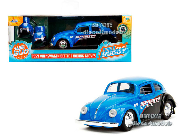 1959 Volkswagen Beetle "Spirit3 Racing" Blue and Black and Boxing Gloves Accessory "Punch Buggy" Series 1/32 Diecast Model Car by Jada