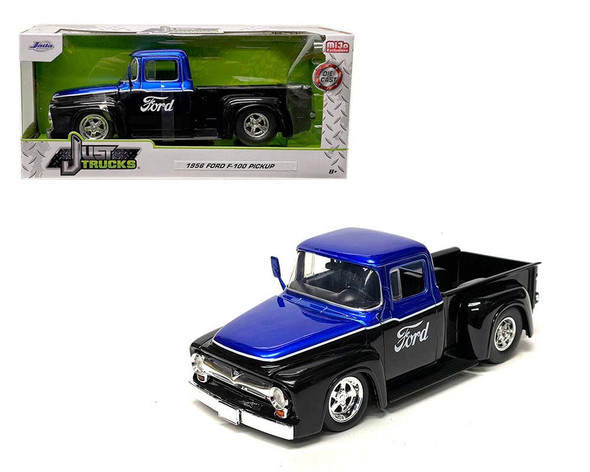 1956 Ford F-100 Pickup Black and Blue "Ford "Just Trucks" Series 1/24 Diecast Model Car by Jada