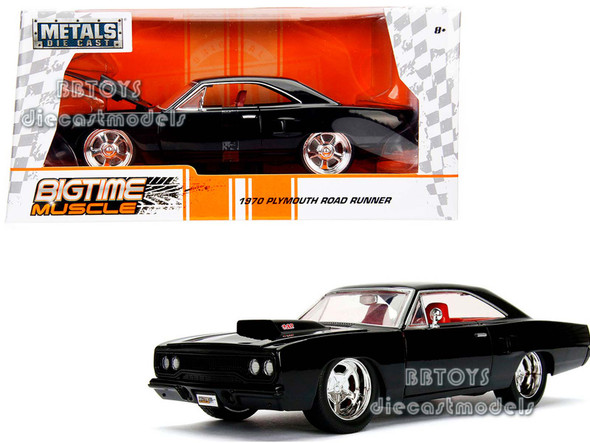 1970 Plymouth Road Runner 440 Black with Red Interior "Bigtime Muscle" Series 1/24 Diecast Model Car by Jada
