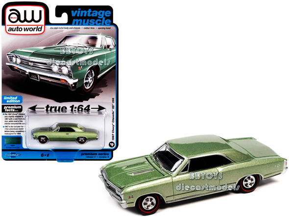 1967 Chevrolet Chevelle SS 396 Green Metallic "Vintage Muscle" 1/64 Diecast Model Car by Auto World