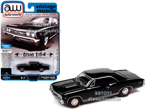1967 Chevrolet Chevelle SS 396 Tuxedo Black "Vintage Muscle" 1/64 Diecast Model Car by Auto World