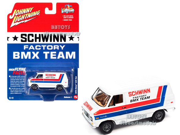 1976 Chevy G20 van Schwinn Factory Bmx Team "Pop Culture Series"  1/64 Diecast Model Car By Johnny Lightning