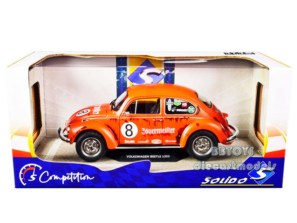 1974 Volkswagen Beetle 1303 #8 Matt Orange "Jagermeister" Tribute "Competition" Series 1/18 Diecast Model Car by Solido