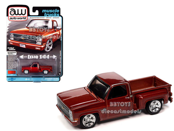 1983 Chevrolet Silverado Stepside Pickup Truck Dark Tangerine Metallic "Muscle Trucks"  1/64 Diecast Model Car by Auto World