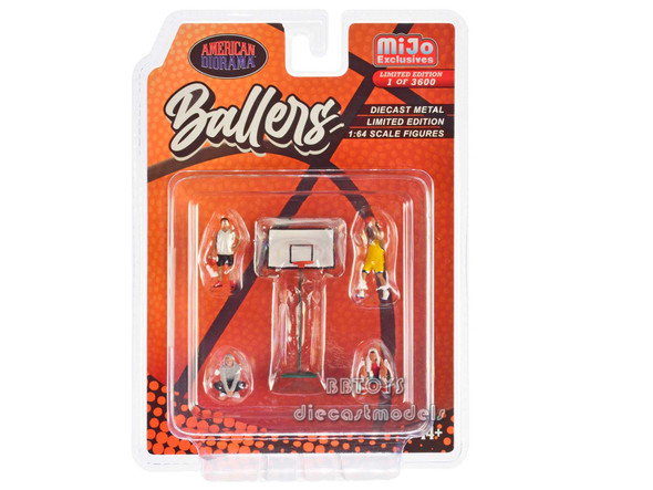 Ballers" 5 piece Diecast Figure Set (4 Figures, 1 Basketball Hoop) 1/64 Scale Models by American Diorama