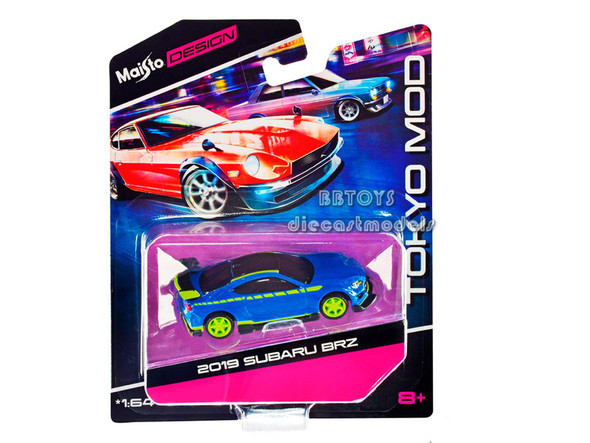 2019 Subaru BRZ Blue with Black Top and Bright Green Accents "Tokyo Mod" "Maisto Design" 1/64 Diecast Model Car by Maisto