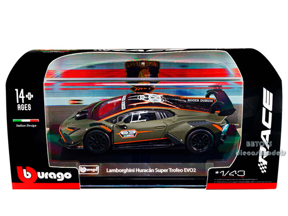 Lamborghini Huracan Super Trofeo EVO2 #63 Matt Green with Black Top and Graphics "Roger Dubuis Race" 1/43 Diecast Model Car by Bburago