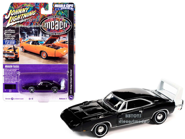 1969 Dodge Charger Daytona Black with White Tail Stripe "MCACN (Muscle Car and Corvette Nationals) "Muscle Cars USA" Series 1/64 Diecast Model Car by Johnny Lightning