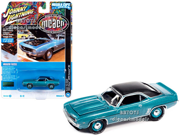 1969 Chevrolet COPO Camaro RS Azure Turquoise Metallic with Black Top "MCACN (Muscle Car and Corvette Nationals) "Muscle Cars USA" Series 1/64 Diecast Model Car by Johnny Lightning