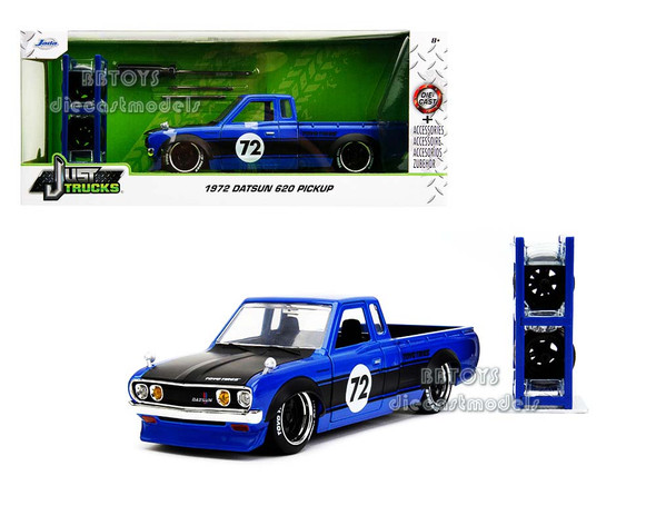 1972 Datsun 620 Pickup Truck Light Blue with Black Stripe with Extra Wheels "Just Trucks" Series 1/24 Diecast Model Car by Jada