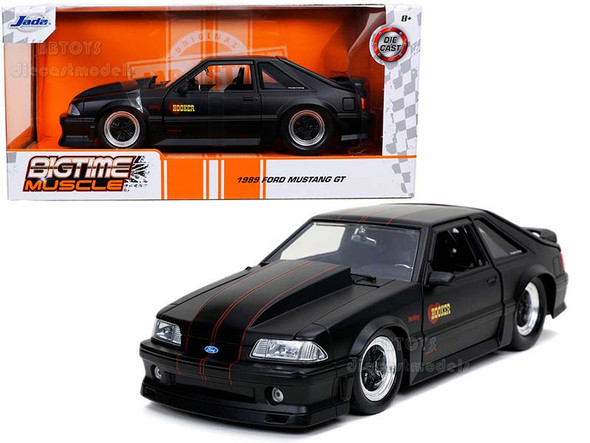 1989 Ford Mustang GT "Hooker" Matt Black with Red Stripes "Bigtime Muscle" 1/24 Diecast Model Car by Jada