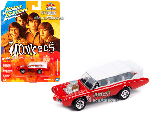 Monkeemobile Red and White "The Monkees" (1966-1968) TV Series "Pop Culture" 2023 Release 3 1/64 Diecast Model Car by Johnny Lightning