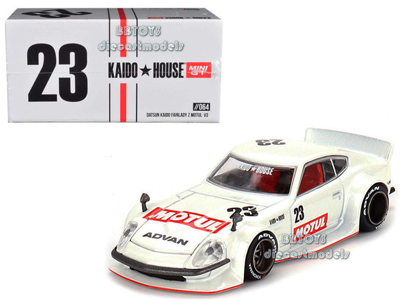 Datsun Fairlady Z KAIDO MOTUL V3 (Right Hand Drive) #23 White (Designed by Jun Imai) "Kaido House" 1/64 Diecast Model Car by True Scale Miniatures