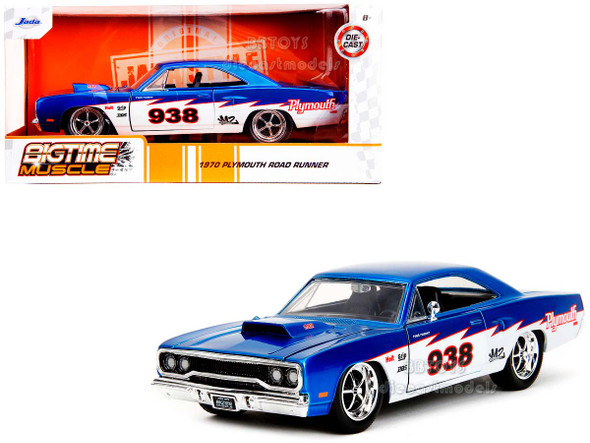 1970 Plymouth Road Runner #938 Candy Blue and White "Bigtime Muscle" Series 1/24 Diecast Model Car by Jada