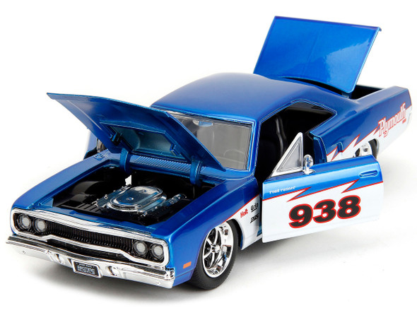 1970 Plymouth Road Runner #938 Candy Blue and White "Bigtime Muscle" Series 1/24 Diecast Model Car by Jada