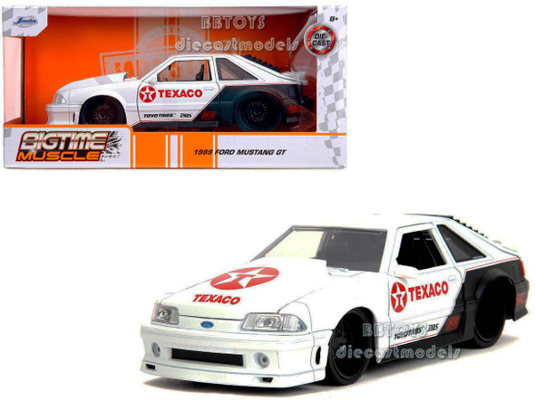 1989 Ford Mustang GT "Texaco" White and Matt Black with Graphics "Bigtime Muscle" Series 1/24 Diecast Model Car by Jada