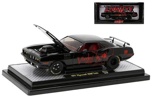 1971 PLymouth HEMI Cuda "Voodoo" Metallic Black with Red Limited Edition to 5,880 pieces Worldwide 1/24 Diecast Model Car by M2 Machines