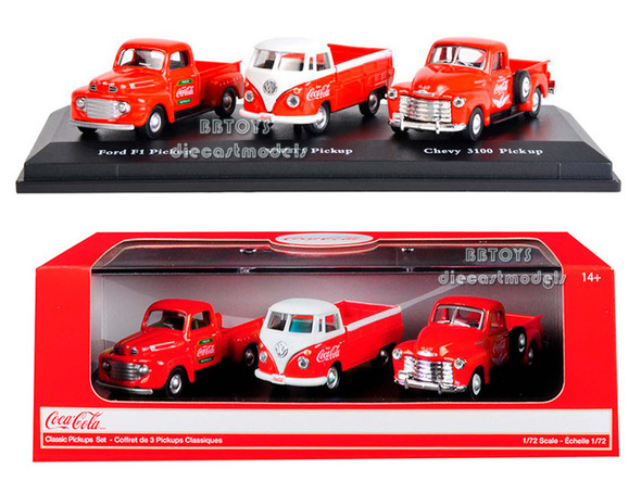 Classic Pickups Gift Set of 3 Pickup Trucks "Coca Cola" 1/72 Diecast Model Cars by Motorcity Classics