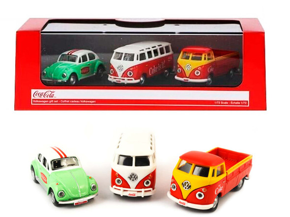 Classic Volkswagens Gift Set of 3 Volkswagens "Coca Cola" 1/72 Diecast Model Cars by Motor City Classics