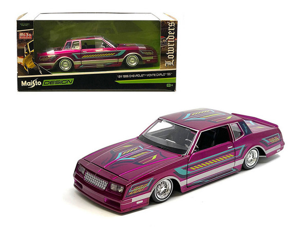 1986 Chevrolet Monte Carlo SS Lowrider Pink Metallic with Graphics "Lowriders" Series 1/24 Diecast Model Car by Maisto