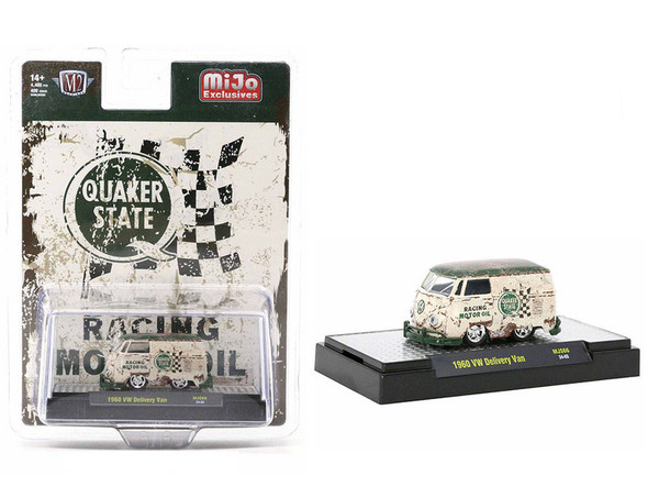 1960 Volkswagen Delivery Van Beige with Green Top (Weathered) "Quaker State" Limited Edition to 4400 pieces Worldwide 1/64 Diecast Model by M2 Machines
