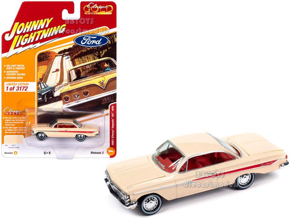 1961 Chevrolet Impala SS 409 Coronna Cream with Red Stripes and Interior "Classic Gold Collection" 1/64 Diecast Model Car by Johnny Lightning