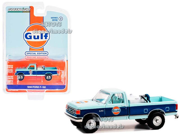 1990 Ford F-150 Pickup Truck with Fuel Transfer Tank Light Blue and Blue with Light Blue Interior "Gulf Oil Special Edition" Series 2 1/64 Diecast Model Car by Greenlight
