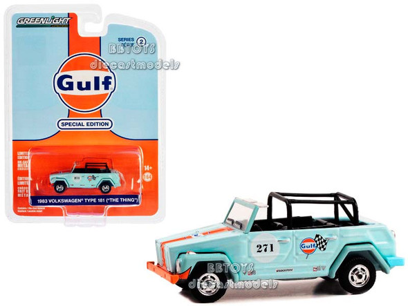 1983 Volkswagen Type 181 (Thing) #271 Light Blue with Orange Stripes "Gulf Oil Special Edition" Series 2 1/64 Diecast Model Car by Greenlight