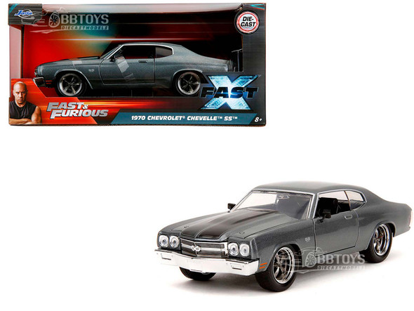 1970 Chevrolet Chevelle SS Gray Metallic with Black Stripes "Fast & Furious" (2009) Movie "Fast & Furious" Series 1/24 Diecast Model Car by Jada