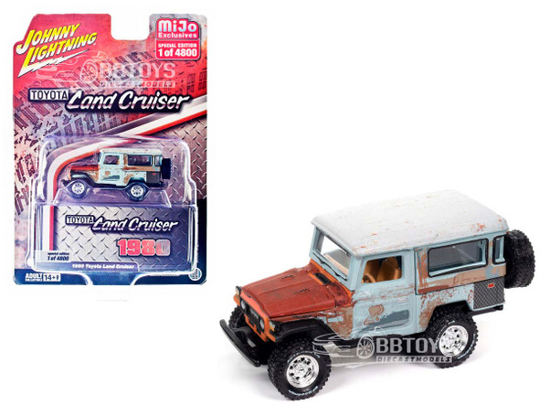 1980 Toyota Land Cruiser Gray and Red Primer (Weathered) 1/64 Diecast Model Car by Johnny Lightning