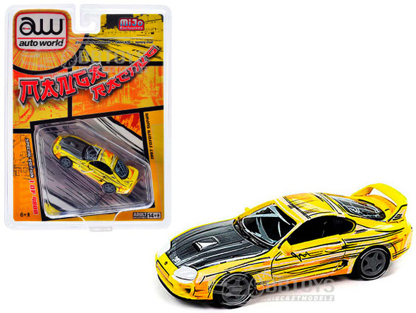 1997 Toyota Supra Yellow with Manga Art Style Graphics "Manga Racing" Series 1/64 Diecast Model Car by Auto World