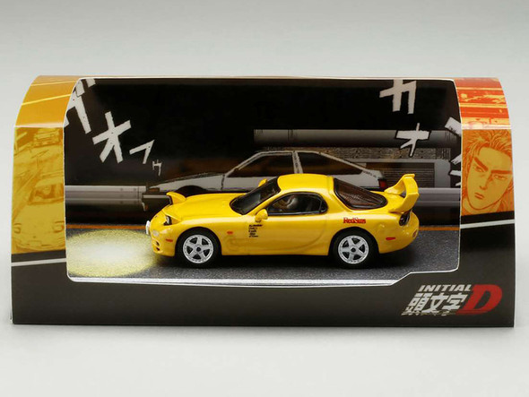 Mazda RX-7 (FD3S) RHD (Right Hand Drive) Yellow "RedSuns" (Version 2) "Initial D" (1995-2013) Manga 1/64 Diecast Model Car by Hobby Japan