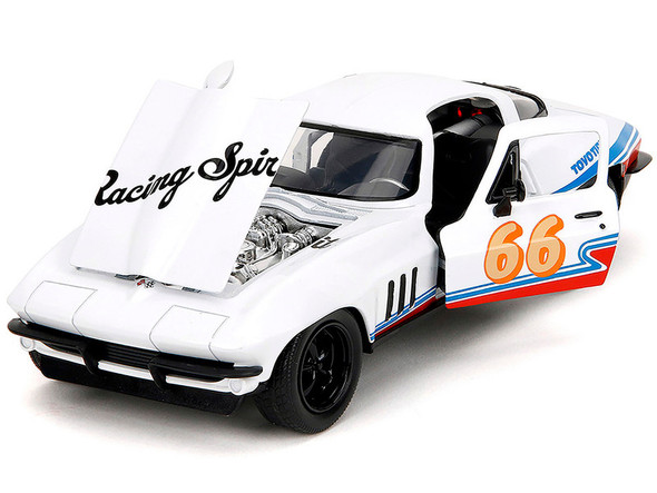 1966 Chevrolet Corvette #66 "Racing Spirit" White with Graphics "Bigtime Muscle" Series 1/24 Diecast Model Car by Jada