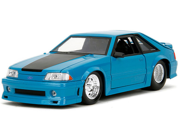 1989 Ford Mustang GT Blue with Black Hood Stripes "Fast & Furious" Series 1/24 Diecast Model Car by Jada