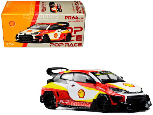 Toyota Pandem GR Yaris "Shell Oil" Red and White with Graphics 1/64 Diecast Model Car by Pop Race