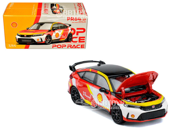 Honda Civic Type R FL5 "Shell Oil" Red and White with Graphics 1/64 Diecast Model Car by Pop Race