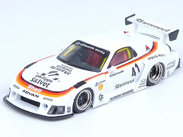 Mazda RX7 (FD3S) LB-Super-Silhouette RHD (Right Hand Drive) #41 White with Stripes and Graphics 1/64 Diecast Model Car by Inno Models