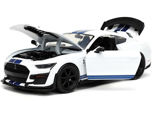 2020 Ford Mustang Shelby GT500 White with Blue Stripes "Bigtime Muscle" 1/24 Diecast Model Car by Jada