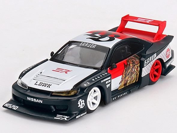 Nissan Silvia (S15) "LB-Super Silhouette" RHD (Right Hand Drive) "Garuda" White and Black with Graphics 1/64 Diecast Model Car by True Scale Miniatures