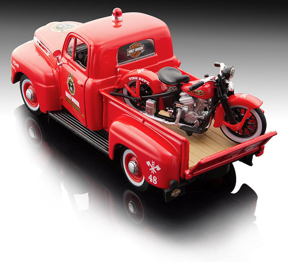 1948 Ford F-1 Pickup Truck "Harley Davidson" Fire Truck and 1936 El Knucklehead Motorcycle 1/24 Diecast Models by Maisto