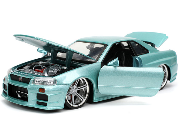 Brian's Nissan Skyline GT-R (BNR34) RHD (Right Hand Drive) Turquoise Metallic "Fast & Furious" Movie 1/24 Diecast Model Car by Jada