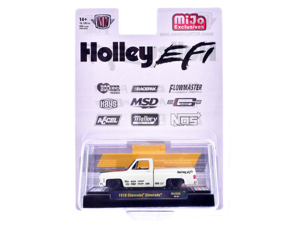 1978 Chevrolet Silverado Pickup Truck "Holley EFI" White with Black Hood 1/64 Diecast Model Car by M2 Machines