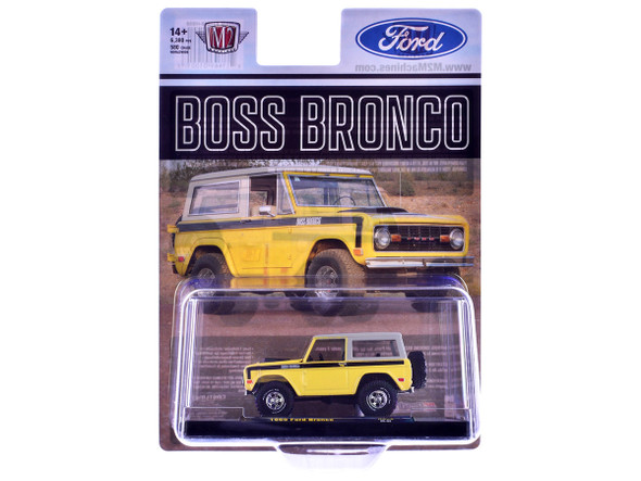 1969 Ford Bronco Yellow with Black Stripes and Gray Top 1/64 Diecast Model Car by M2 Machines