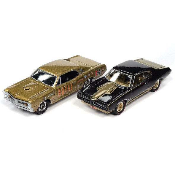 1966 Pontiac GTO "Royal" Gold and 1969 Pontiac GTO Royal Bobcat Espresso Brown "Pontiac Royal" Set of 2 pieces 1/64 Diecast Model Cars by Johnny Lightning