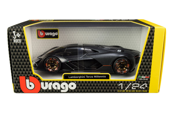 Lamborghini Terzo Millennio Dark Gray Metallic with Black Top and Carbon Accents 1/24 Diecast Model Car by Bburago