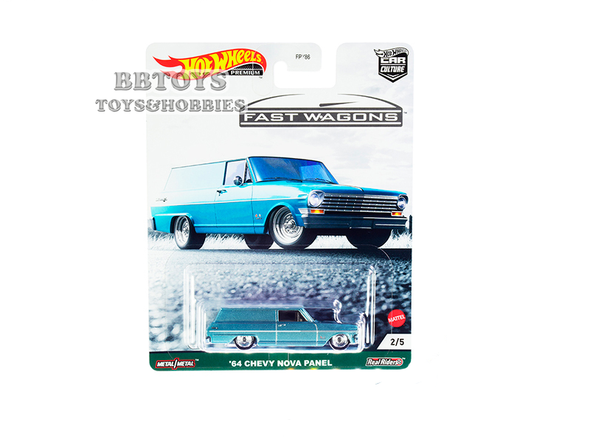 1964 Chevrolet Nova Panel Light Blue Metallic with White Top "Fast Wagons" Model cars Hot Wheels