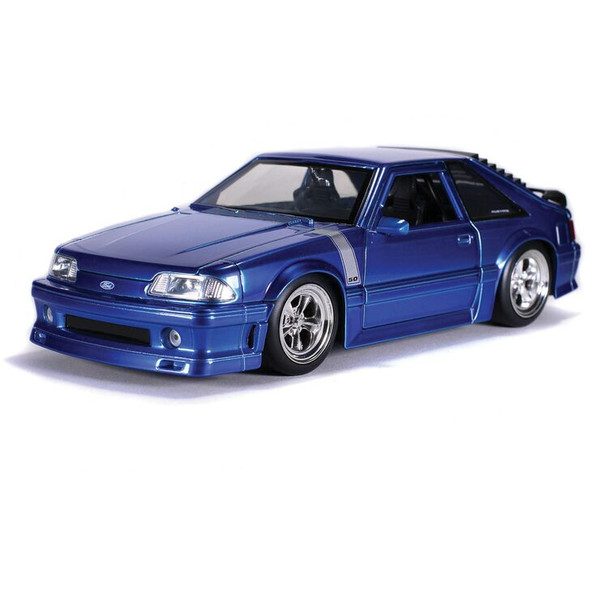 1989 Ford Mustang GT 5.0 Candy Blue with Silver Stripes "Bigtime Muscle" 1/24 Diecast Model Car by Jada