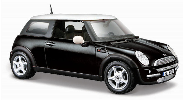 Mini Cooper Matt Black with White Top 1/24 Diecast Model Car by Maisto